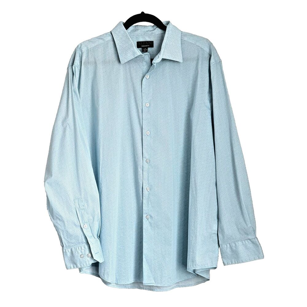 ALFANI Artistic 70s Print Dress Shirt XL Pocket Button up Aqua Seafoam Stretch
